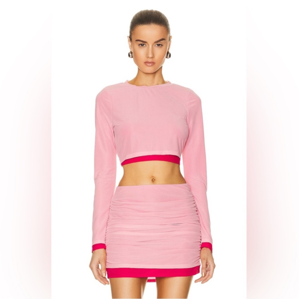 NWT Simon Miller Mesh Set Mimsy Top (Large) Tweet Skirt (XS) Powder Pink | AD463